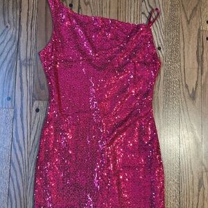 & Other Stories Fuchsia Sequin One-Shoulder Dress